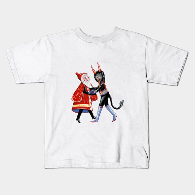Father Christmas and Krampus dancing Kids T-Shirt by KayleighRadcliffe